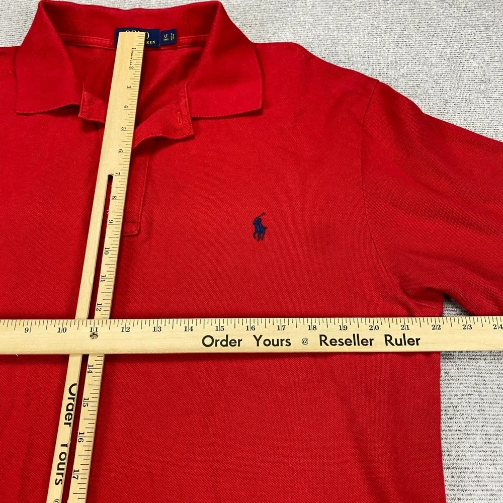 Polo Ralph Lauren Mens LT Tall Red Short Sleeve Pique Cotton Polo Shirt Pony - Picture 8 of 11